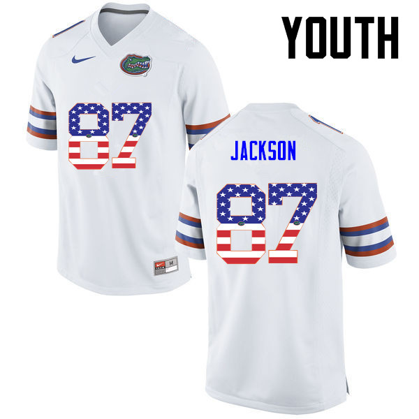 Youth Florida Gators #87 Kalif Jackson College Football USA Flag Fashion Jerseys-White - Click Image to Close